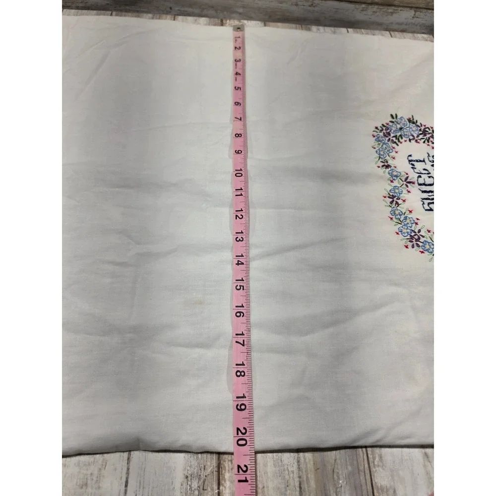 2- Vintage Hand Embroidered Pillowcase Sweet Dreams Blue Birds White Cotton READ